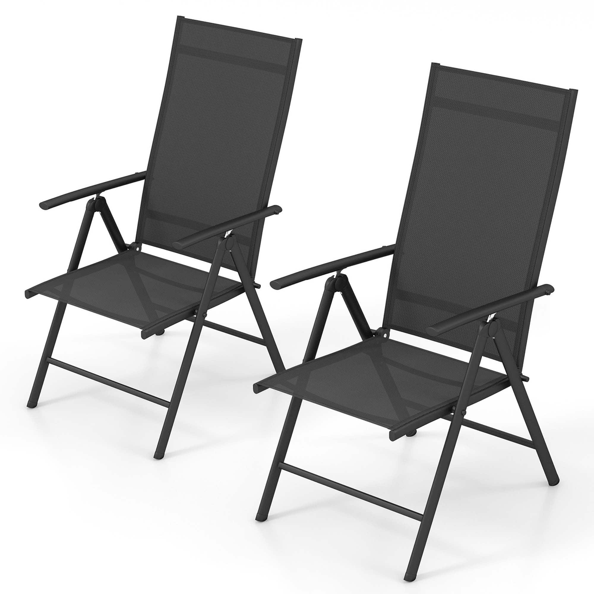 Angle. Costway - 2 PCS Patio Folding Dining Chair with 7-Level Adjustable High Backrest for Garden - Black.