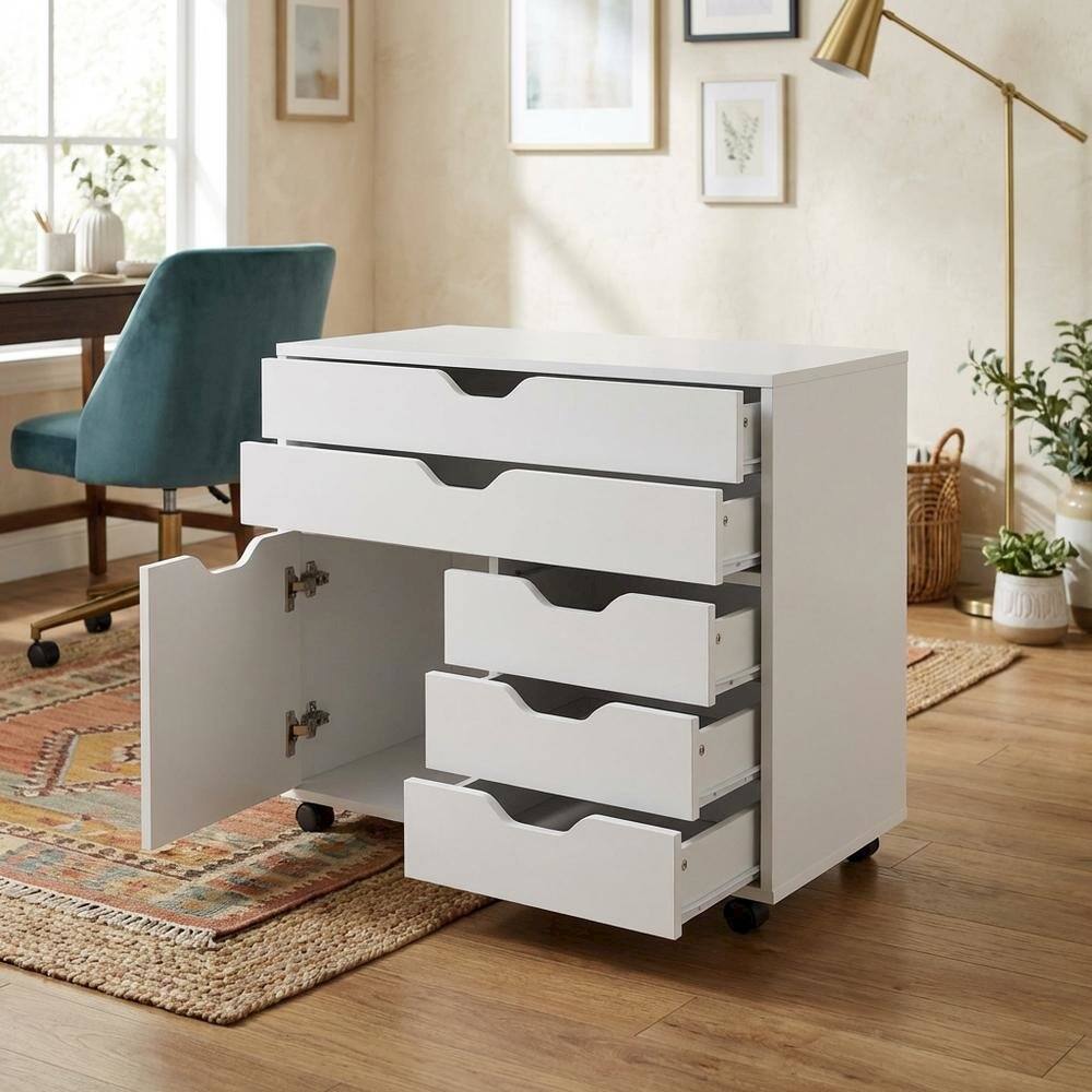 Alt View 3. FurniFact - White Office Storage Cabinet With Drawers - White.