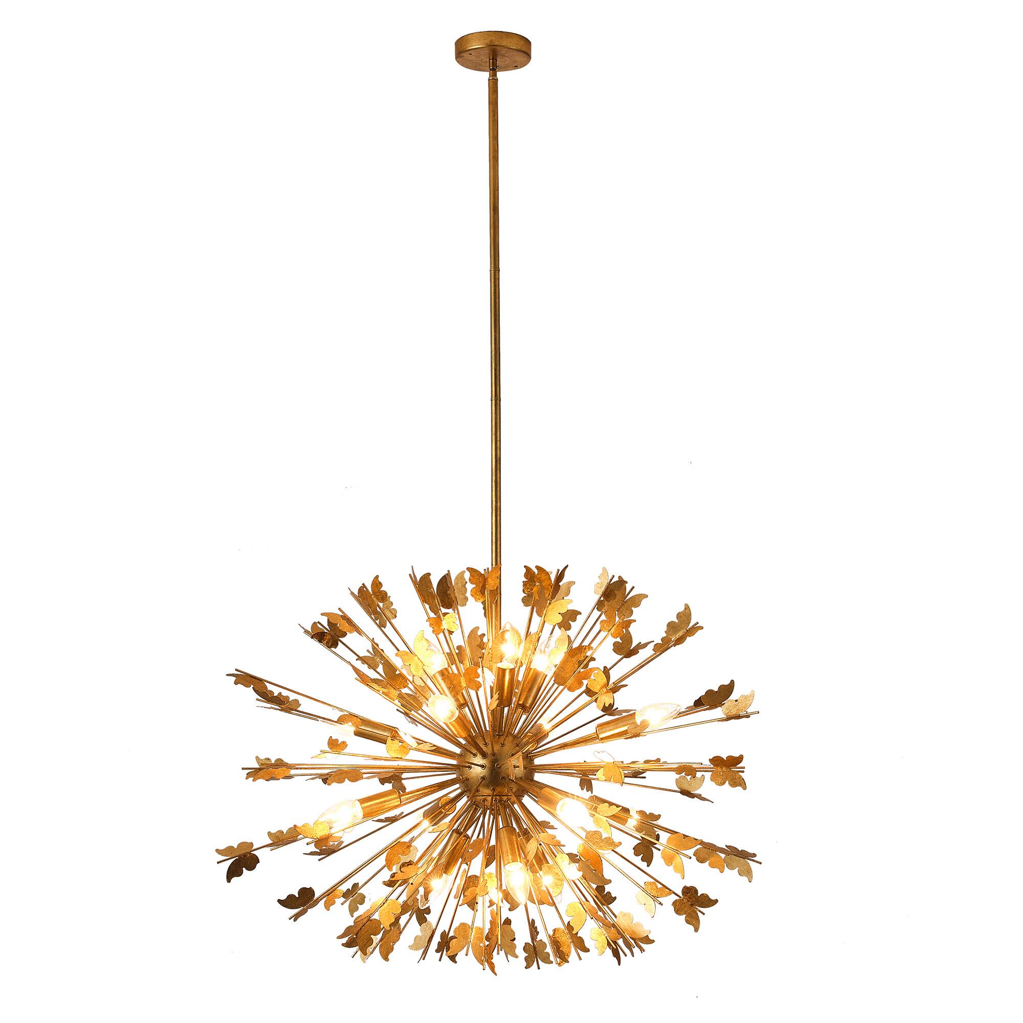Alt View 2. Parrot Uncle - Modern Handmade Butterfly 14-Light Globe Chandelier - Antique Gold.