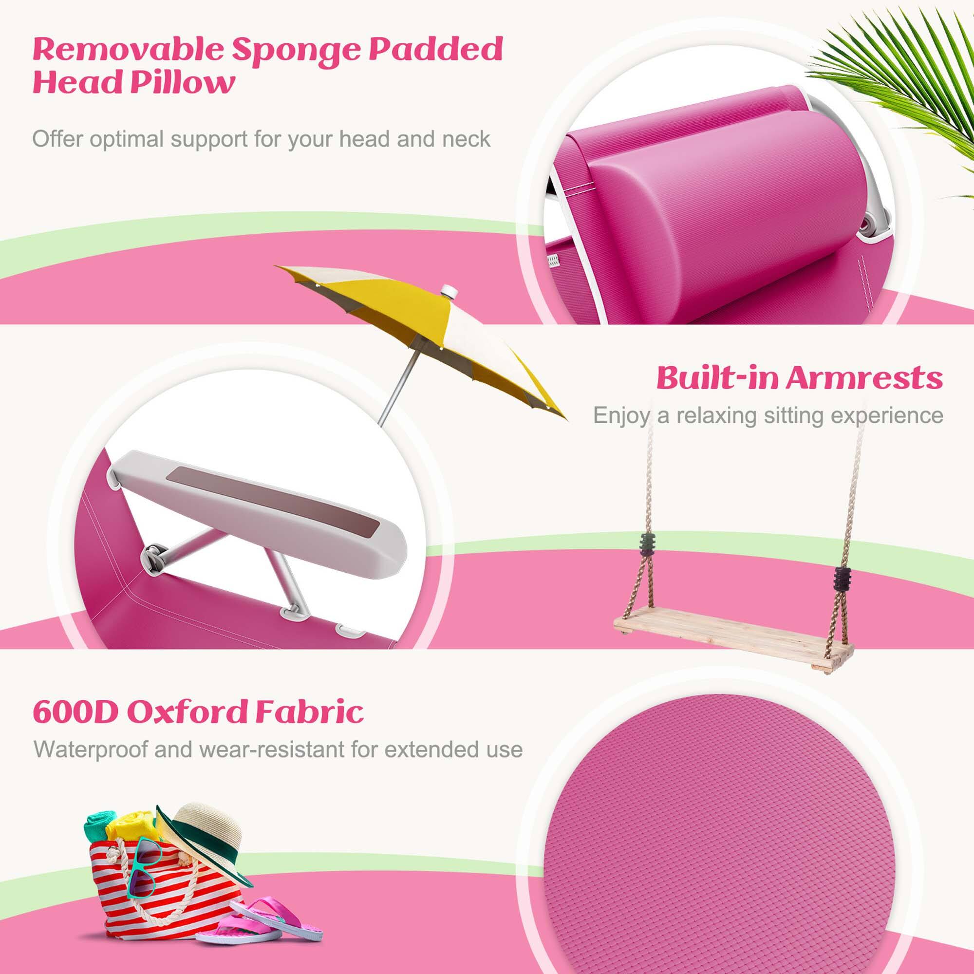 Removable Sponge Padded Head Pillow, Built-in Armrests, 600D Oxford Fabric