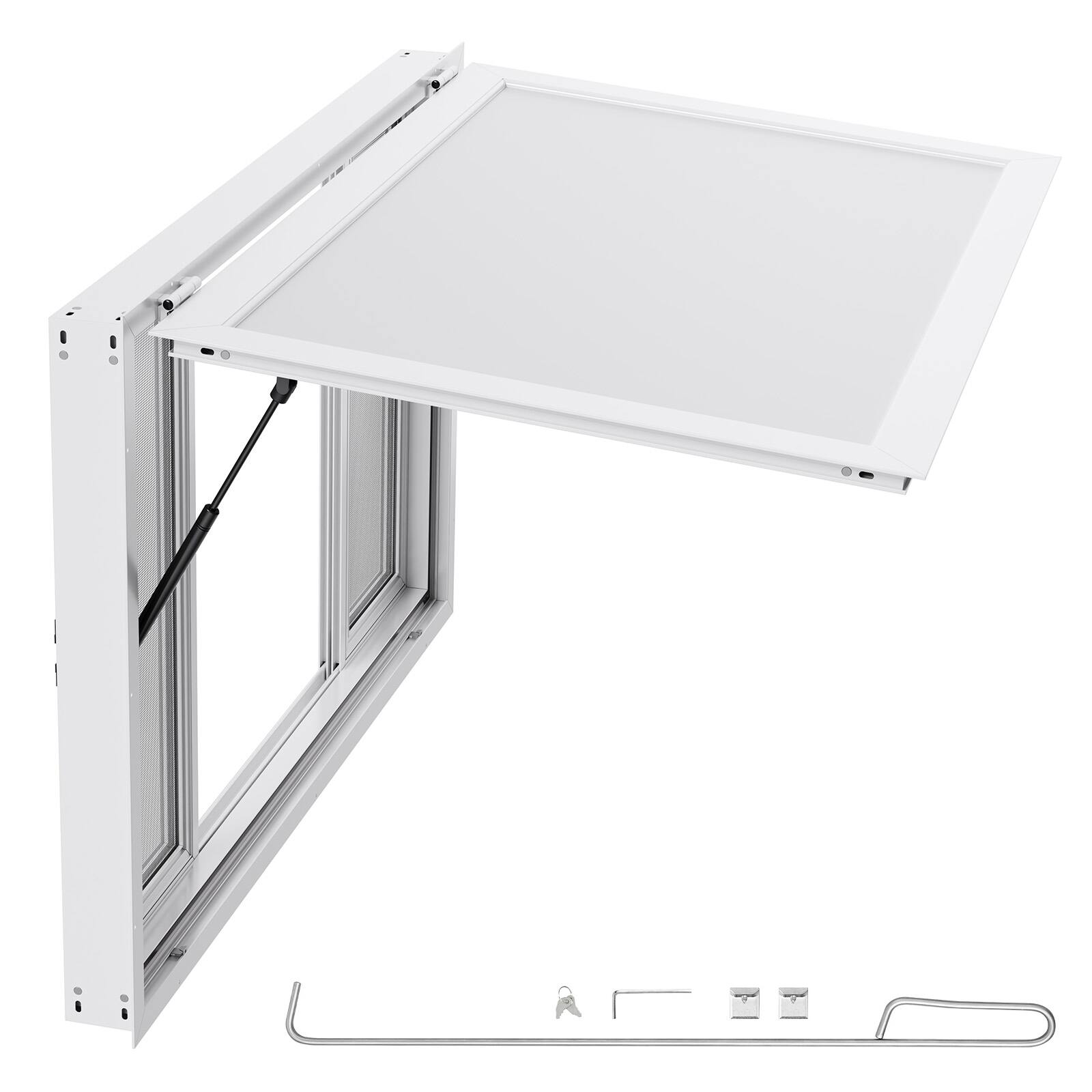 Front. VEVOR - Concession Window 53x33 in, Aluminum Alloy Service Window for Food Truck, Up to 85 Degrees Stand Serving Window - White.