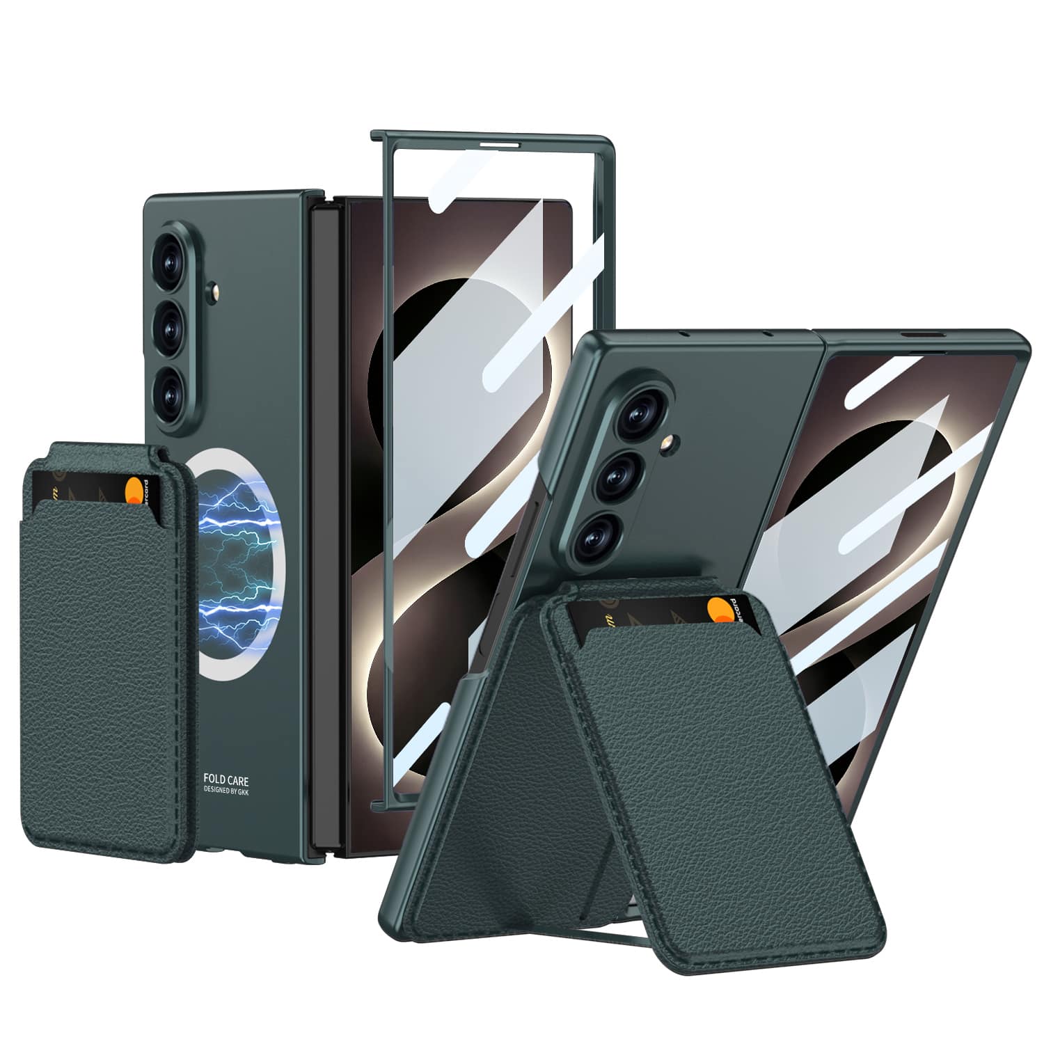 Dteck - Magnetic Case for Samsung Galaxy Z Fold8 Ultra with Card Holder Kickstand Built-in Tempered Glass Matte Shockproof Cover - Darkgreen price history on PriceWatchPro