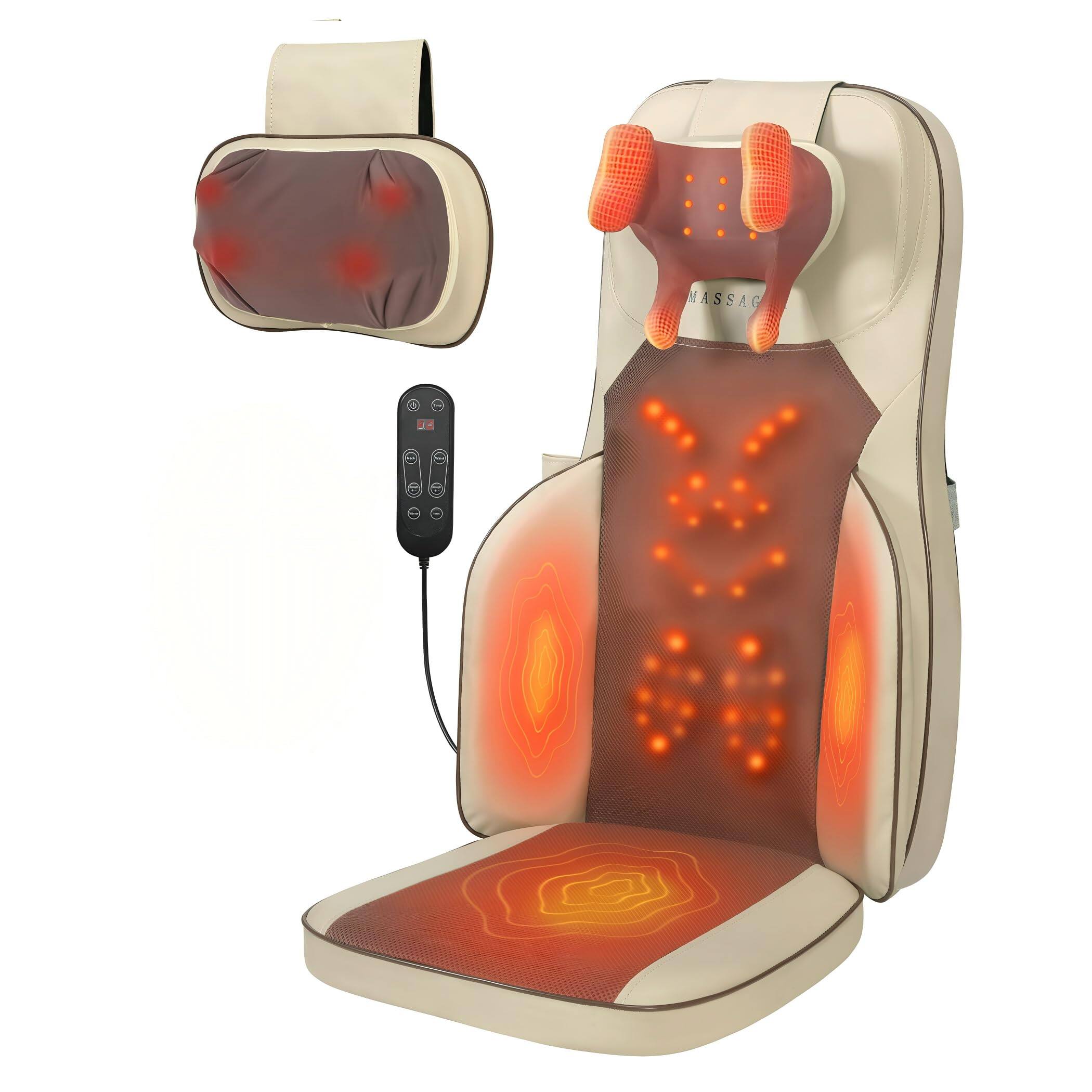 Live At Space - Dual-Style Shiatsu Massage Cushion with Heat, Adjustable Recline, 10-30min Timer, Home Office Relief - 642146680175