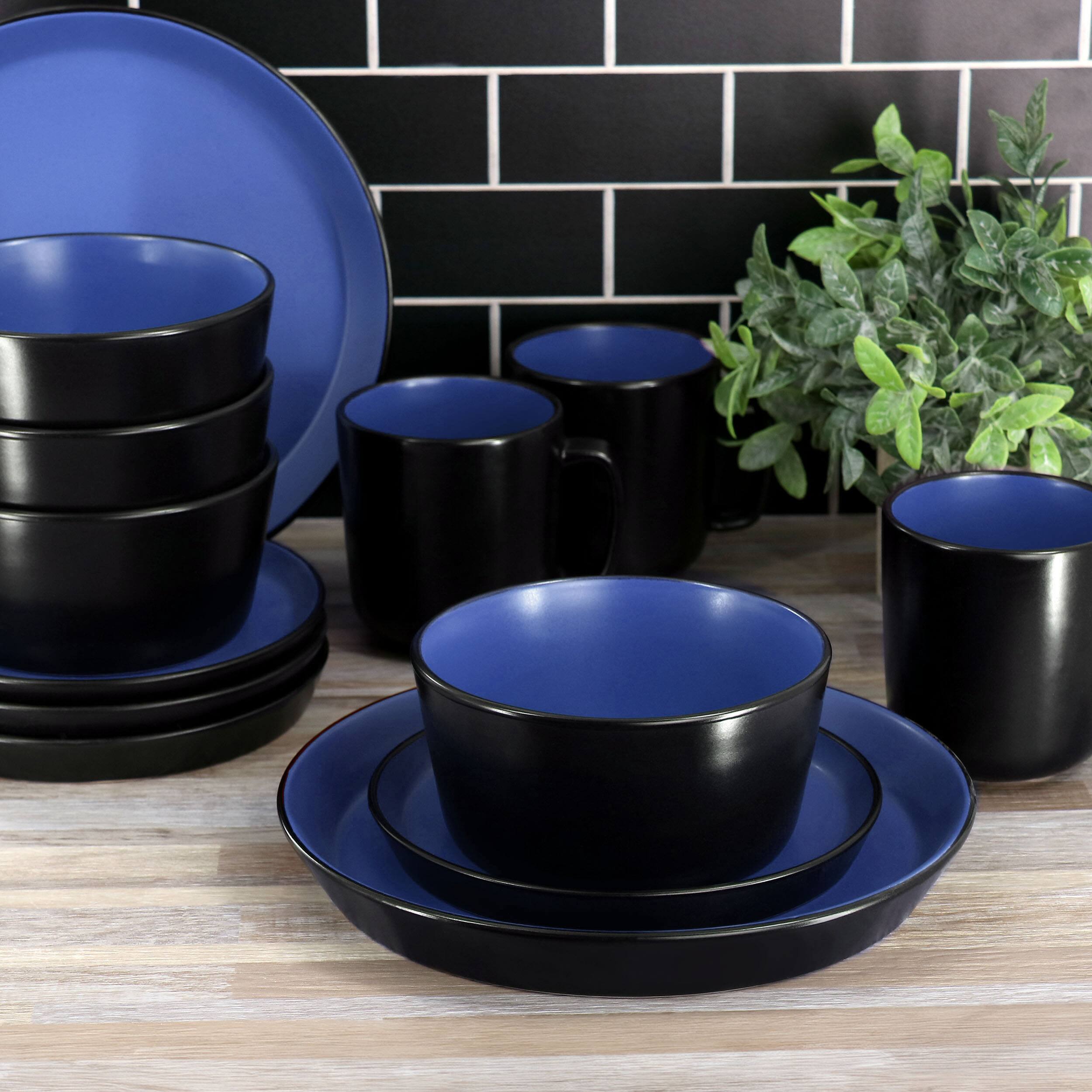 Alt View 8. Elama - Elama Bacarra 16 Piece Stoneware Dinnerware Set in Two Tone Black and Blue - Black and Blue.