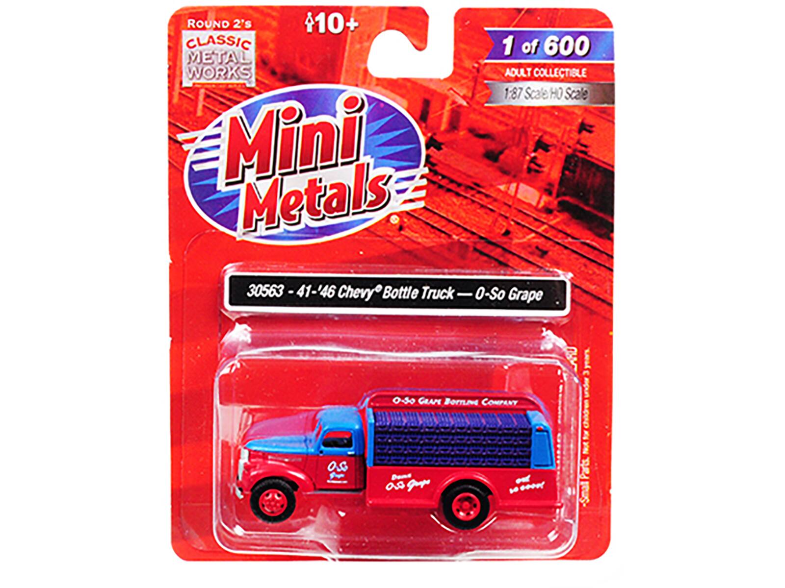 ROUND 2's 10+ CLASSIC 1 of 600 METAL WORKS ADULT COLLECTIBLE 1:87 Scale HO Scale Mini Metals 30563 -41-'46 - Chevy Bottle Truck - O-So Grape 0-50 GRAPE BOTTLNe COMPANY