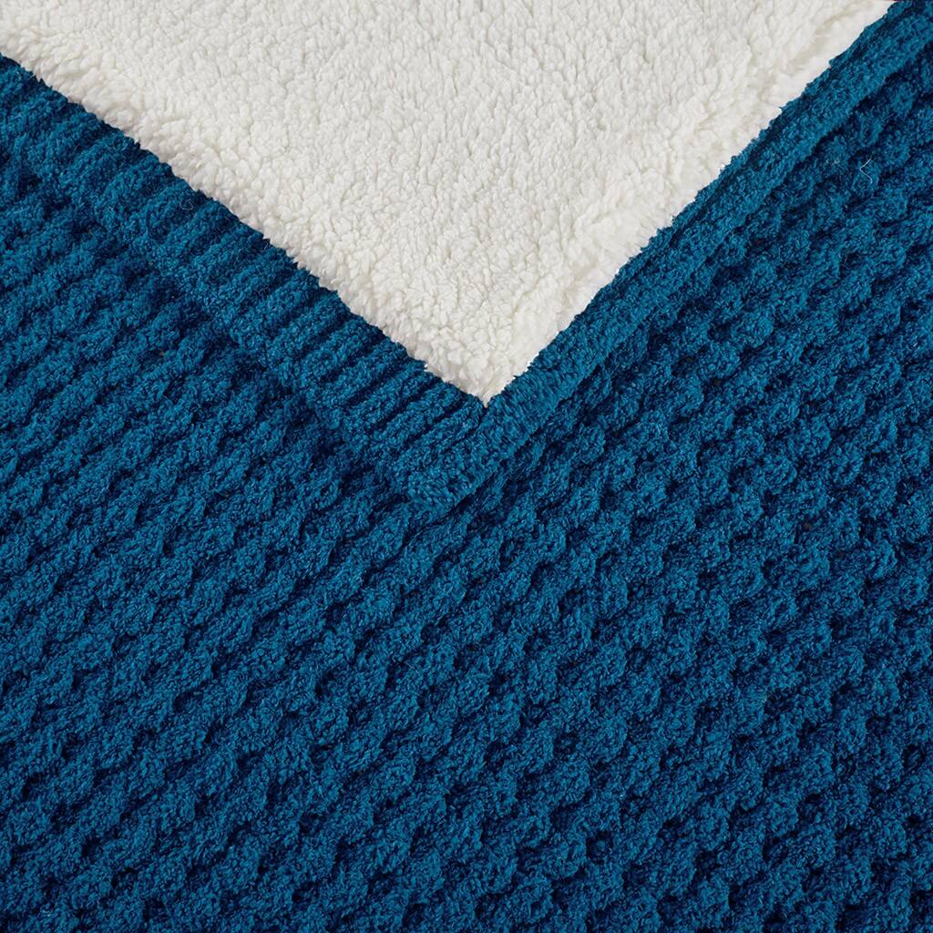 Alt View 5. Gracie Mills - Gracie Mills Dorian Waffle Weave Solid Chenille Throw - Navy Blue.