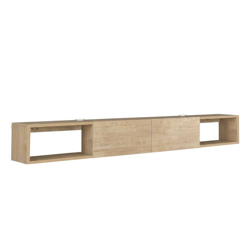 Alt View 3. FurniFact - Modern Oak Wall-Mounted TV Stand for 75 Inch Flat Screen with Engineered Wood - Beige.