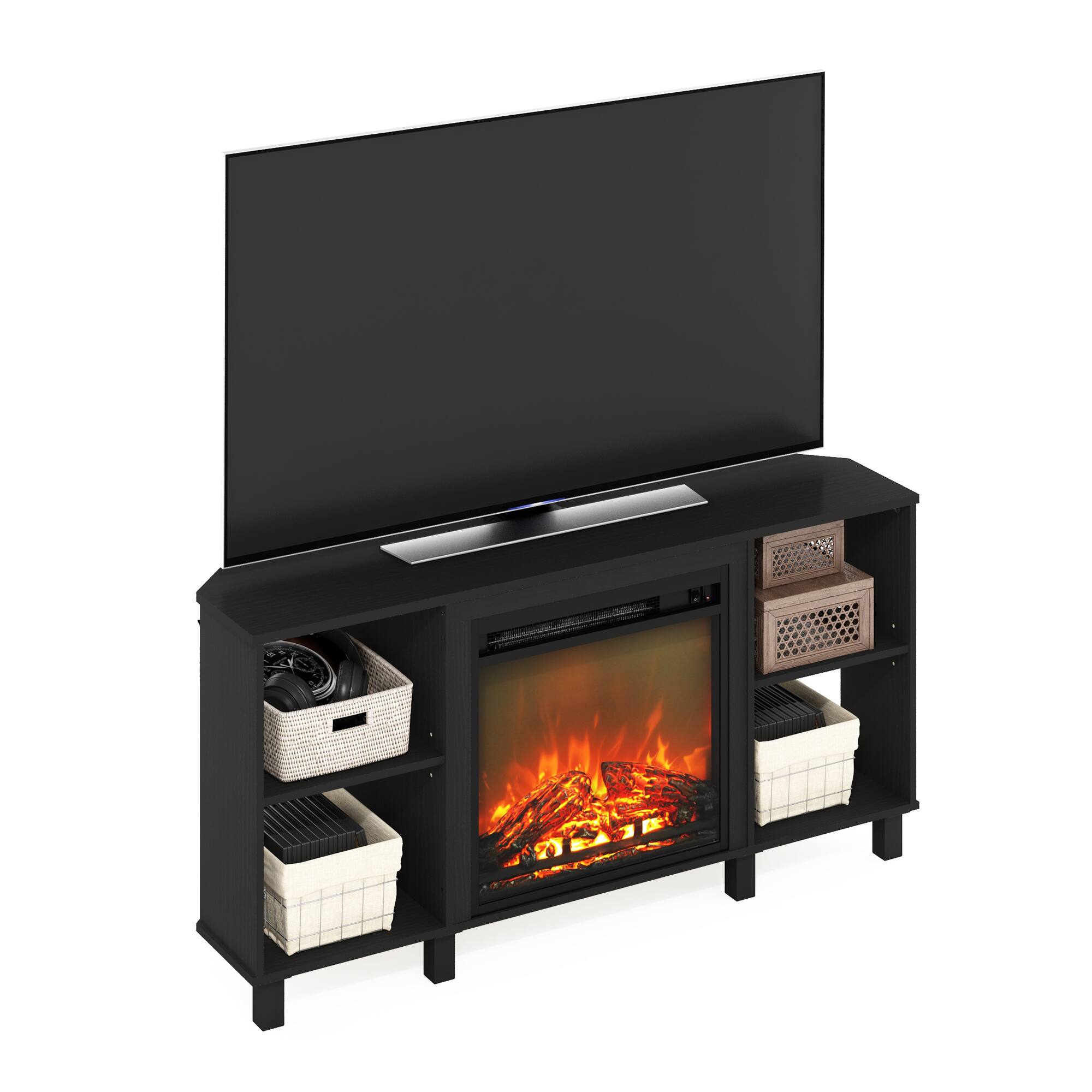 Alt View 5. Furinno - Jensen Corner Fireplace TV Stand with 4 Open Compartments for TV up to 55 Inches - Americano.