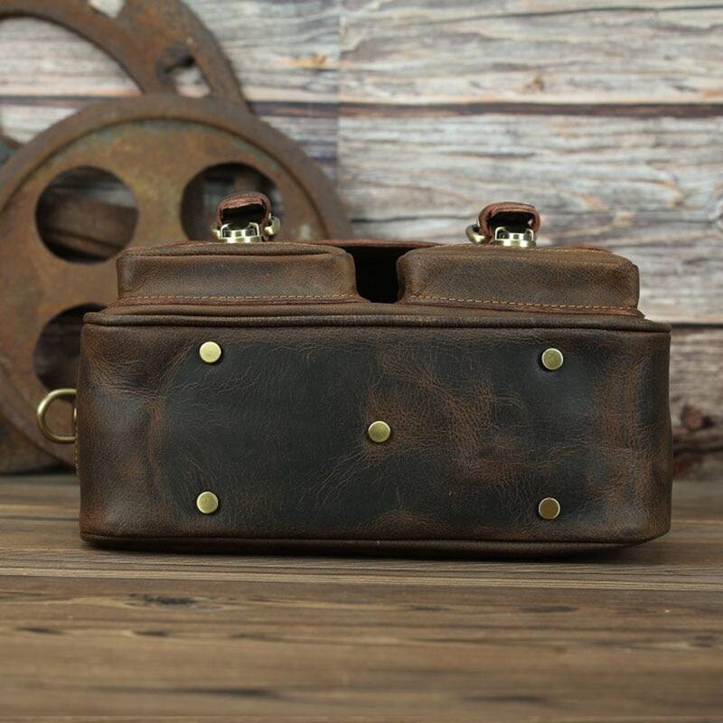 Angle. Steel Horse Leather - The Faust | Vintage Leather Camera Bag - Dark Brown.