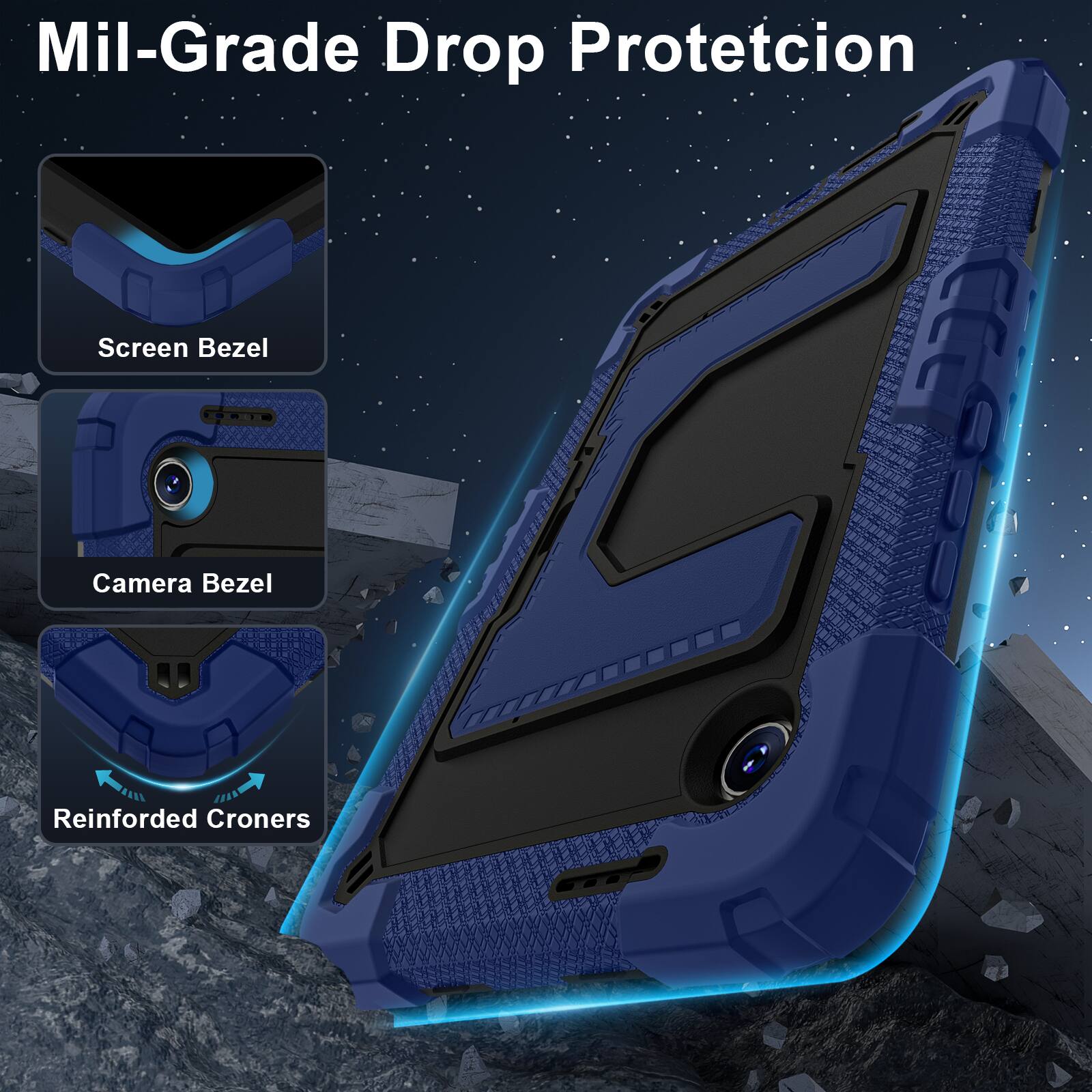 Mil-Grade Drop Protection

- Screen Bezel
- Camera Bezel
- Reinforced Corners