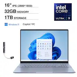 ASUS - S16 S5606CA-SB92 Laptop, Ultra 9-285H, 32GB, 1TB SSD, 16.0" (2880x1800), Intel Arc, Win 11 Home - Mist Blue