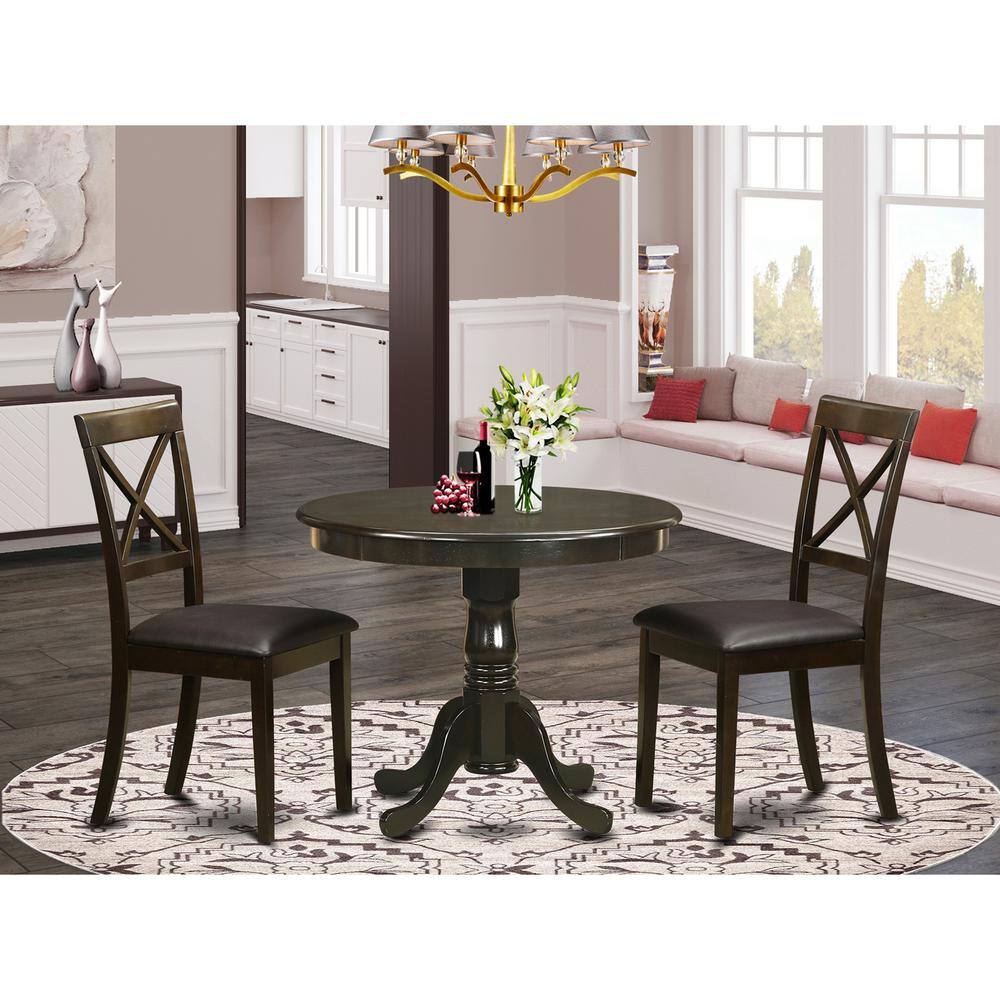 Left. East West Furniture - 3 PC Kitchen Table-Kitchen Table and 2 Dining Chairs - Cappuccino.