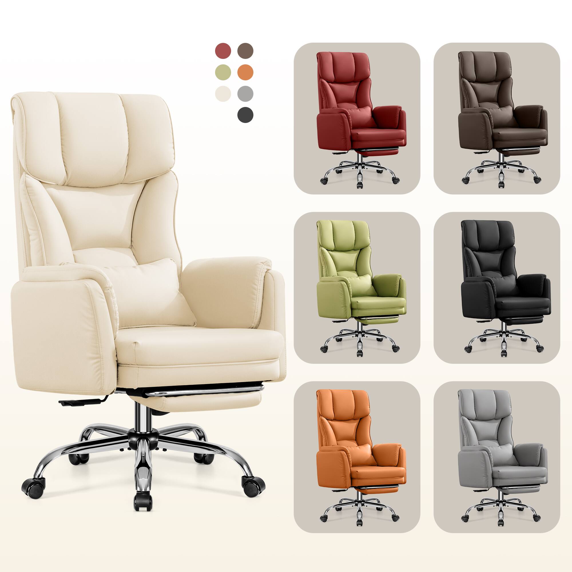 Alt View 6. KERDOM - Ergonomic Big Office Leather Chair with Expandable Arms, Reclining Cross Legged Chair with Footrest Wide Seat for Gaming - White.