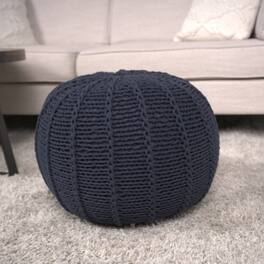 GOODSILO - Knitted Cotton Round Pouf Ottoman Floor Cushion Stylish Home Decor Accessory - Dark Blue