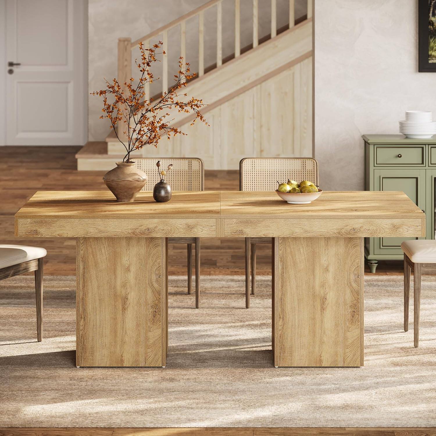 Tribesigns Farmhouse Dining Table with Engineered Wood Construction and ...