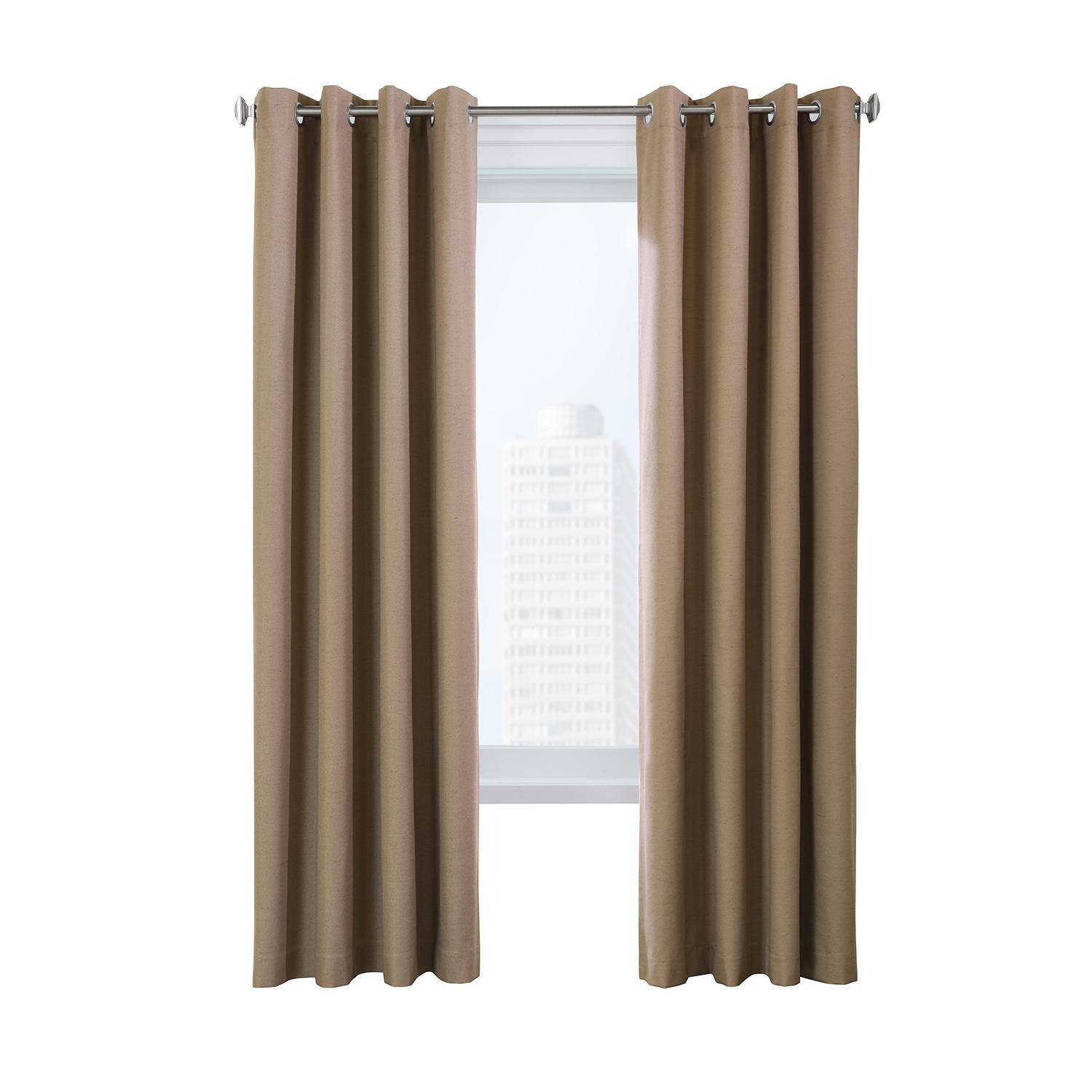 Front. Commonwealth Home Fashions - Thermaplus Ventura Blackout UV Protection Grommet Curtain Panel Pair for Windows Each 52" x 95" Pebble - Pebble.