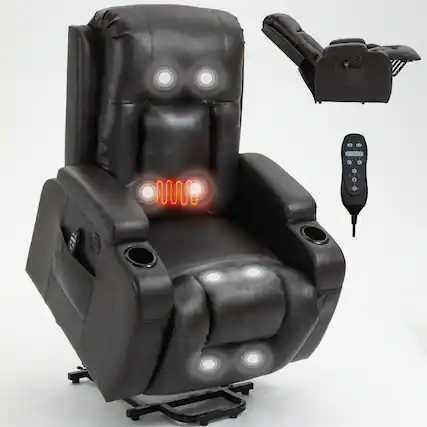 Front. Akoasm - Power Lift Recliner Chair Massage Chair with 8-Point Vibration and Lumbar Heating, USB Charging Port, Cup Holders-Brown - Brown.