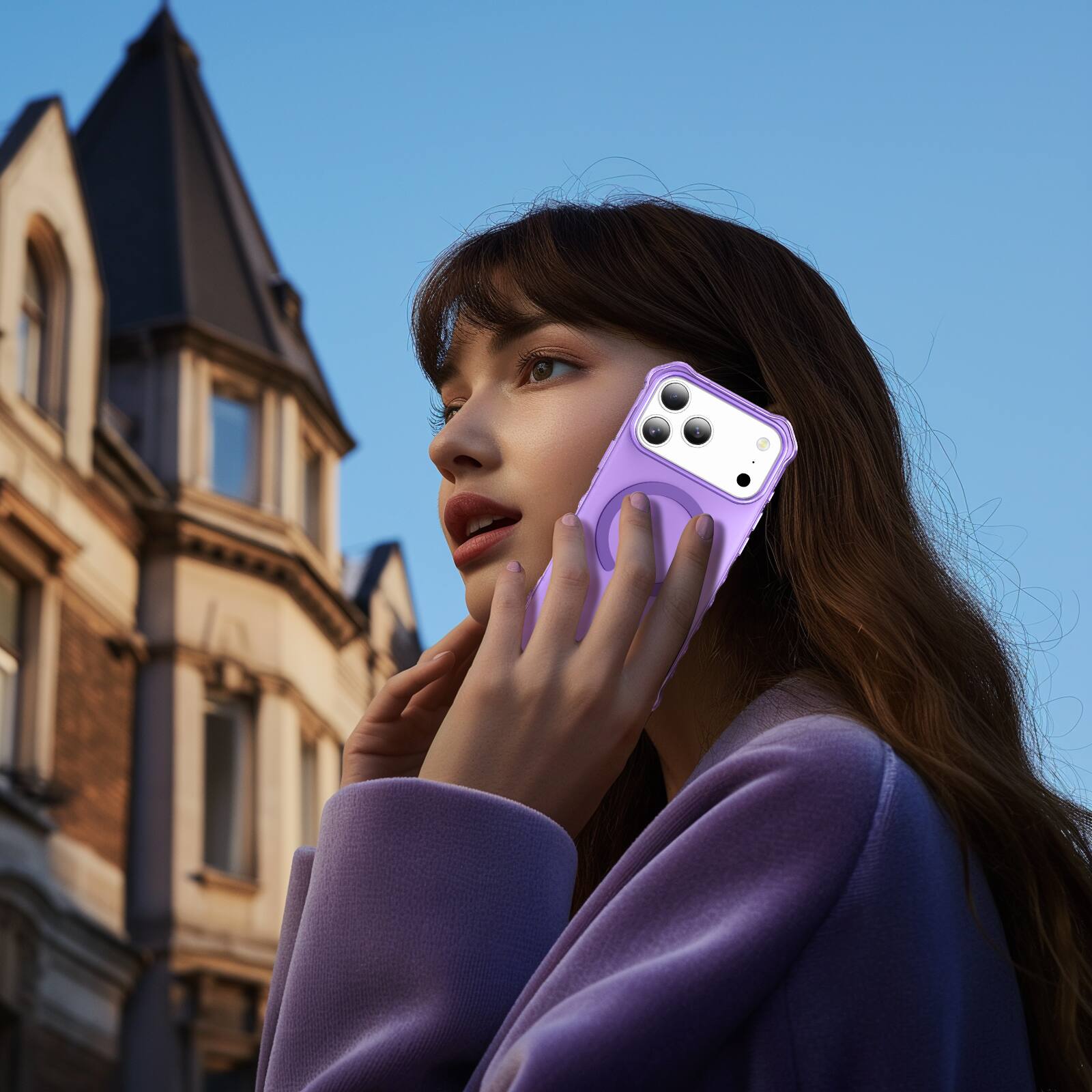 Alt View 3. Dteck - Magnetic Rugged Shockproof Case for Apple iPhone 17 Pro Max Matte Translucent Back Cover Slim Wave Grip Protective Shell - Purple.