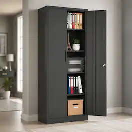 RYHNUYNE - 72 Inch Tall Metal Garage Storage Cabinet Tool Steel Locking Cabinet with Doors and 4 Shelves for Home Office - Black