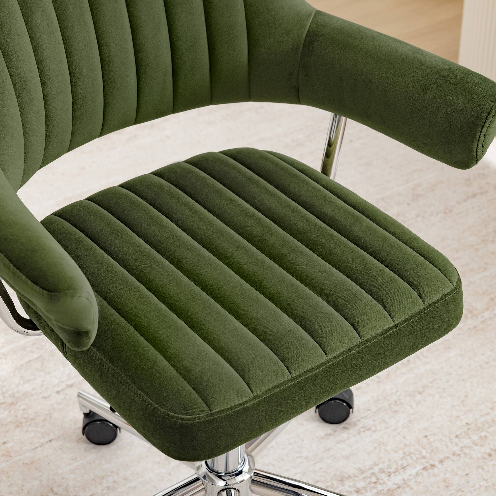 Angle. KERDOM - Rolling Mid Back Computer Chair, Swivel Makeup Chair with Arms, Adjustable Height Modern Style Velvet Home Office Chair - Green-1PC.