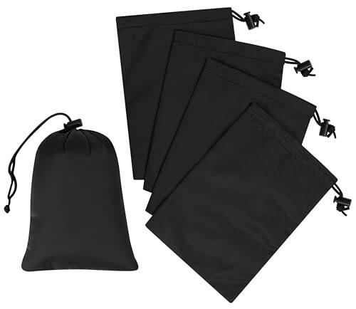 Front. Vulpecula Spade - Drawstring Bag - UltraLight Nylon Cinch and Ditty Pouch Multi-Use (5 pack, Black, 5 x 7 inch) - Black.