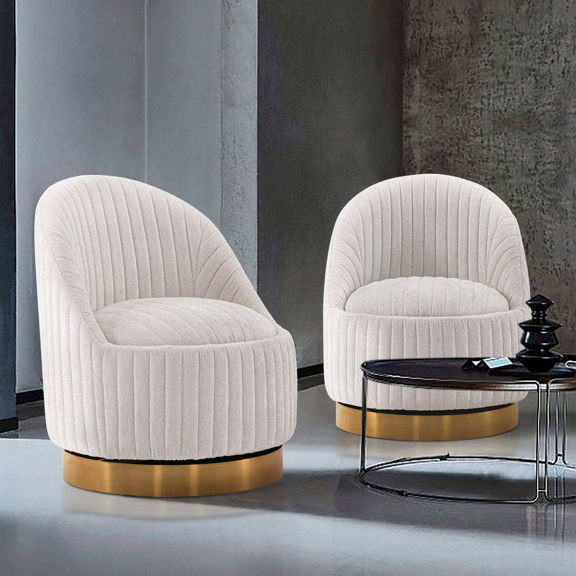 Angle. Manhattan Comfort - Leela Modern Chenille Swivel Lounge Chair - Set of 2 - Cream.