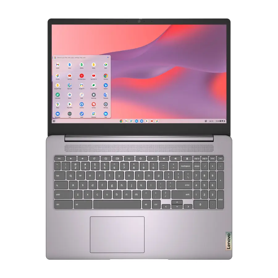 The image features a laptop computer with a purple background and a keyboard. The laptop is open, and the screen displays a purple background with icons. The keyboard is visible, and the laptop is placed on a table.