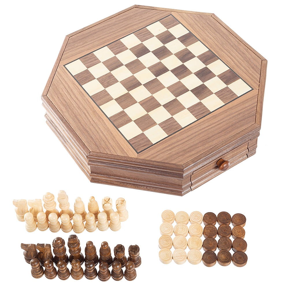 Round Chess Set With Board Wooden Chess Table With Storage 