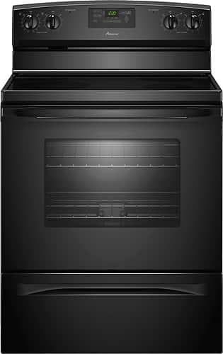 Front. Amana - 4.8 Cu. Ft. Self-Cleaning Freestanding Electric Range - Black.
