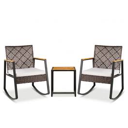 Gymax - 3PCS Outdoor Rocking Chair Set w/Coffee Table Water-Resistant Cushions for Porch Beige - Brown