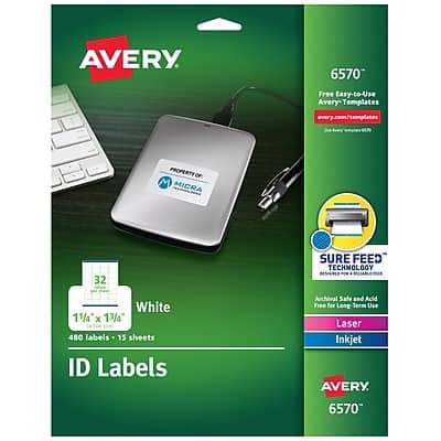 "Avery - Sure Feed Laser/Inkjet Identification Labels, 1 1/4"" x 1 3/4"", 15 Label Sheets/Pack - White" price history on PriceWatchPro