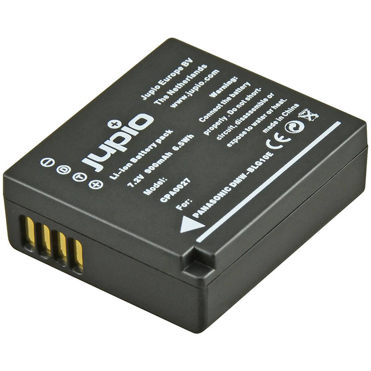 Jupio Europe Netherlands  
The Netherlands  
www.jupio.com  

Jupio  
Li-ion Battery pack  
7.2V 900mAh 6.5Wh  
Model: CPA0027  

Warning:  
Do not short-circuit, disassemble or expose to water or heat.  
Made in China  

For:  
PANASONIC DMW-BLG10E