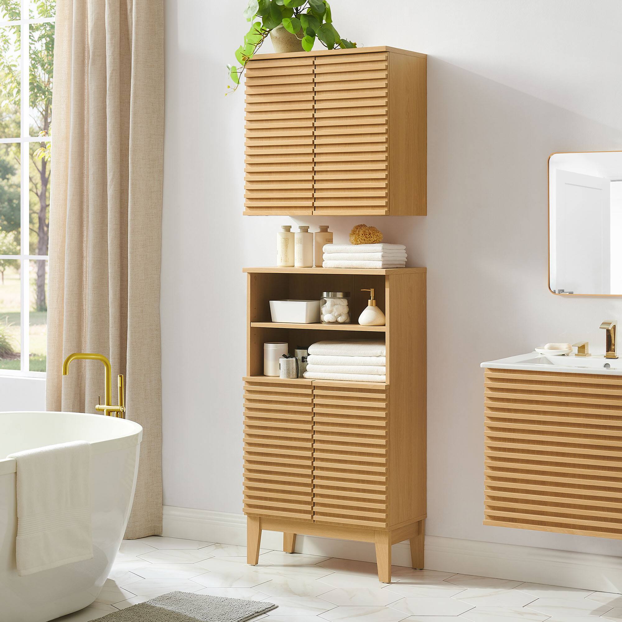 Angle. Modway - Render Bathroom Cabinet Set by Modway - Oak.