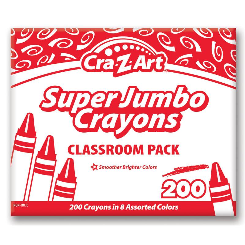 Cra-ZArt Super Jumbo Crayons CLASSROOM PACK NON-TOXIC Smoother Brighter Colors 200 Crayons in 8 Assorted Colors