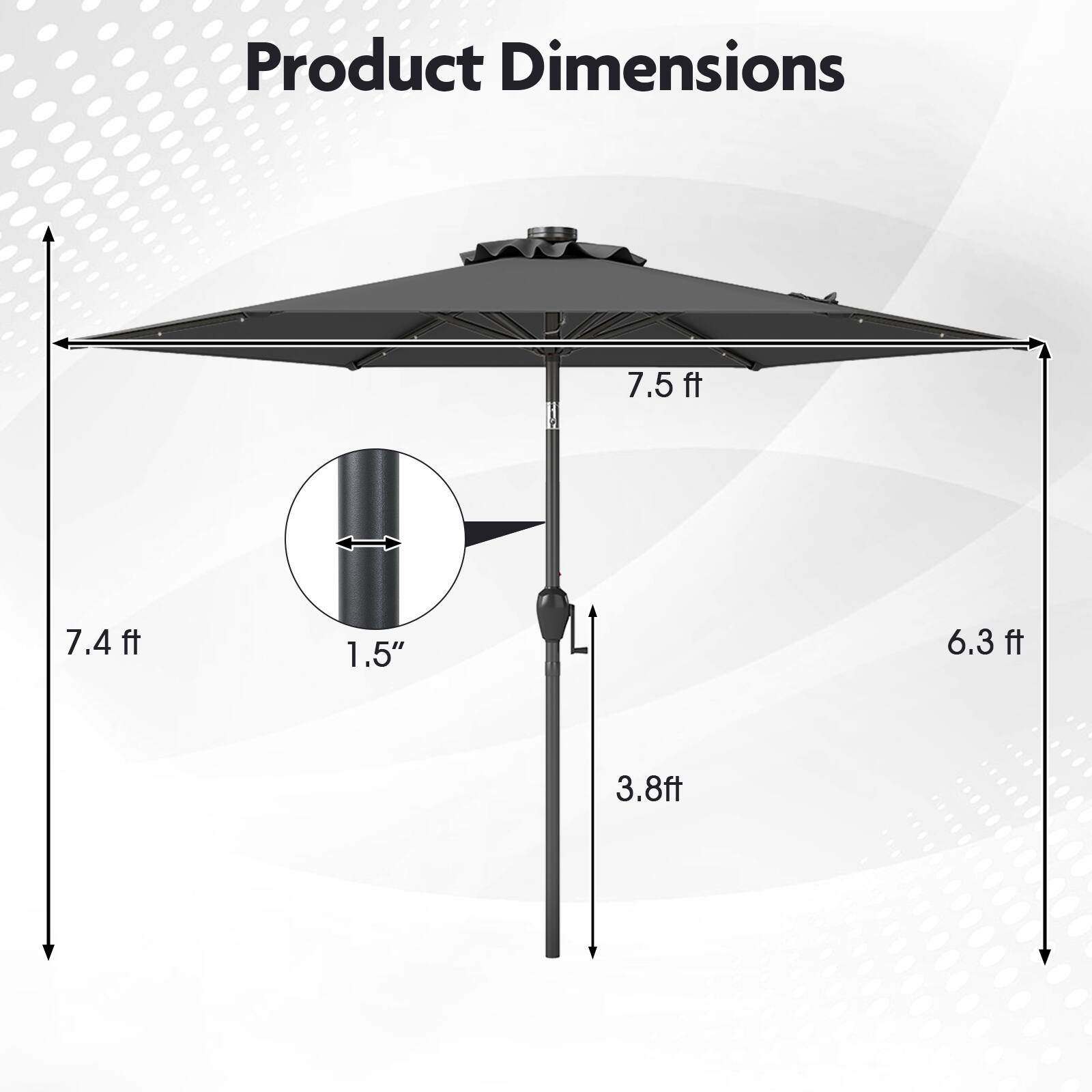 Product Dimensions 7.5 ft 7.4ft 1.5" 6.3ft 3.8ft