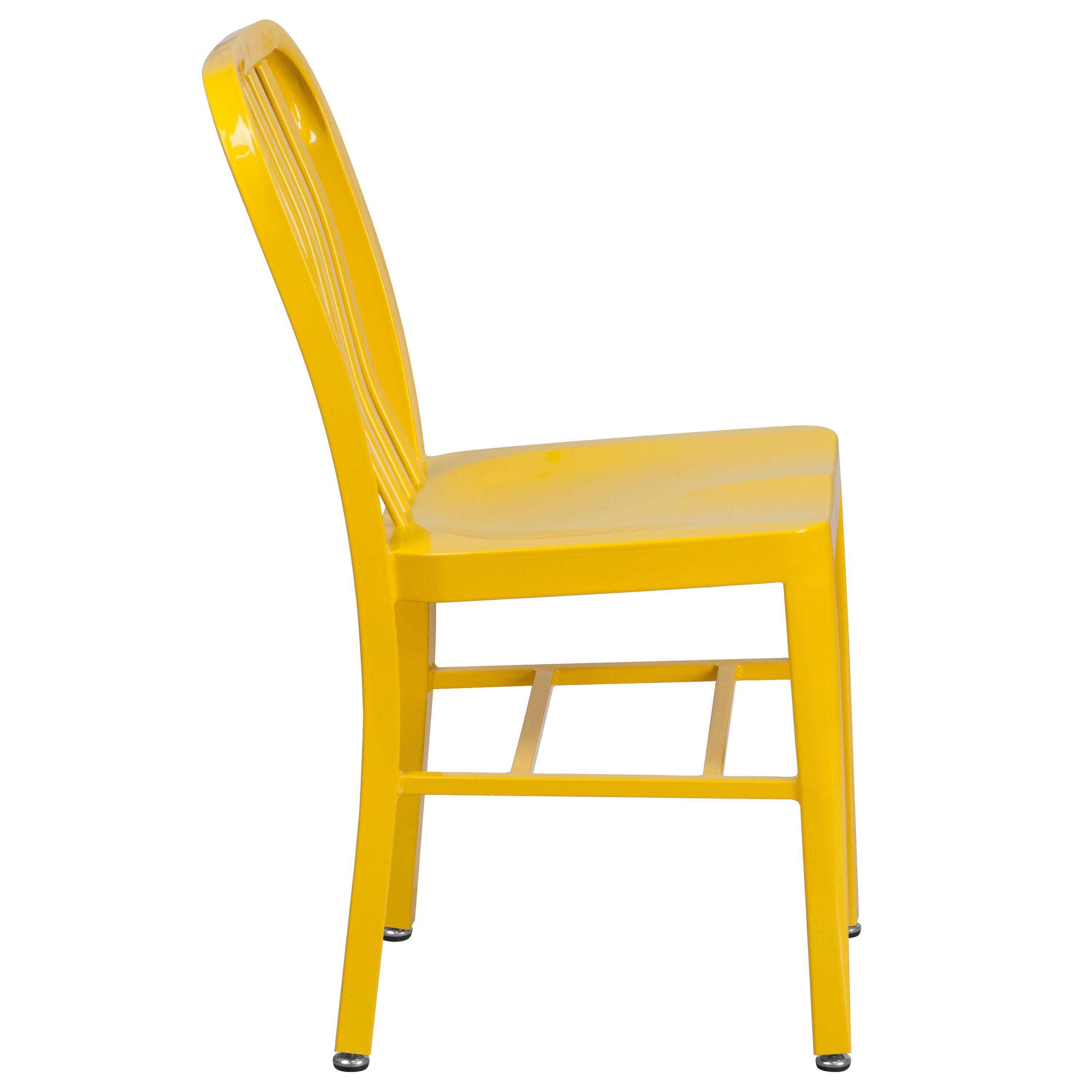 Alt View 6. Emma + Oliver - Commercial Grade Colorful Metal Indoor-Outdoor Chair - Yellow.