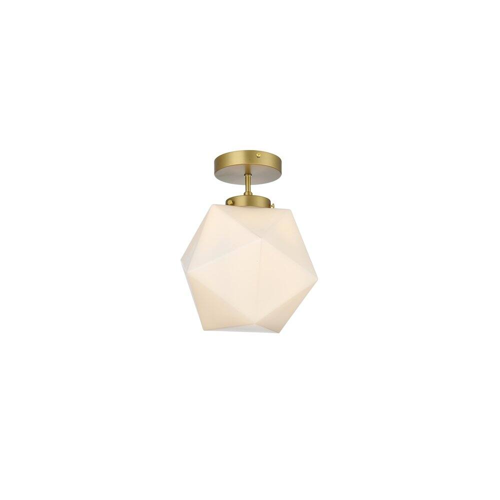 Left. Living District - Lawrence 10 Inch Flush Mount Ceiling Light Frosted White Shade in Satin Gold - Satin Gold And Frosted White.