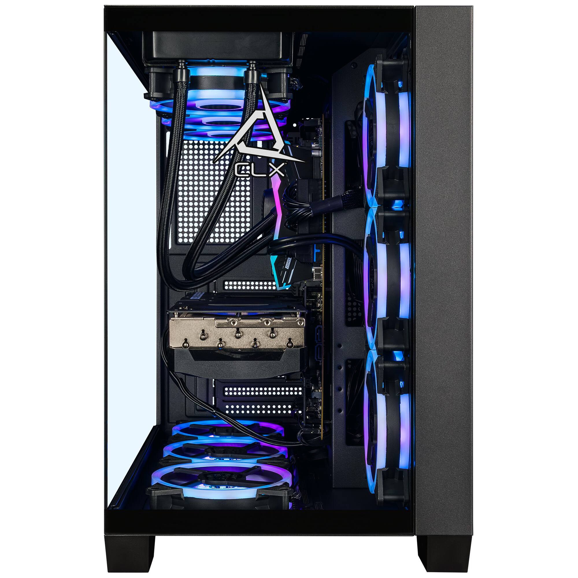 Left. CLX - SET Gaming Computer - AMD Ryzen 7 9800X3D - 32GB DDR5 5600 Memory, GeForce RTX 5080 16GB - 2TB NVMe M.2 SSD - Black.