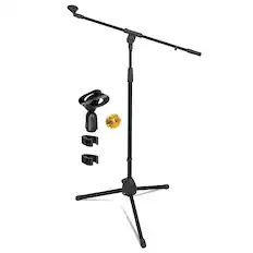 Front. 5 CORE - 5 Core Mic Stand Floor Height Adjustable Tripod Microphone Stands w Extending Telescoping Boom Arm-MS 080 - Black.
