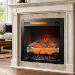 RYHNUYNE - 28 Inch Infrared Electric Fireplace Insert Heater, Touch Panel Crackling Sound Fixed Trim Kit For Home Decor - Antique Black