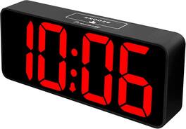FINEAK - Large Digital Alarm Clock Big Numbers Electric Clocks for Bedroom - Black Case + Red Digit