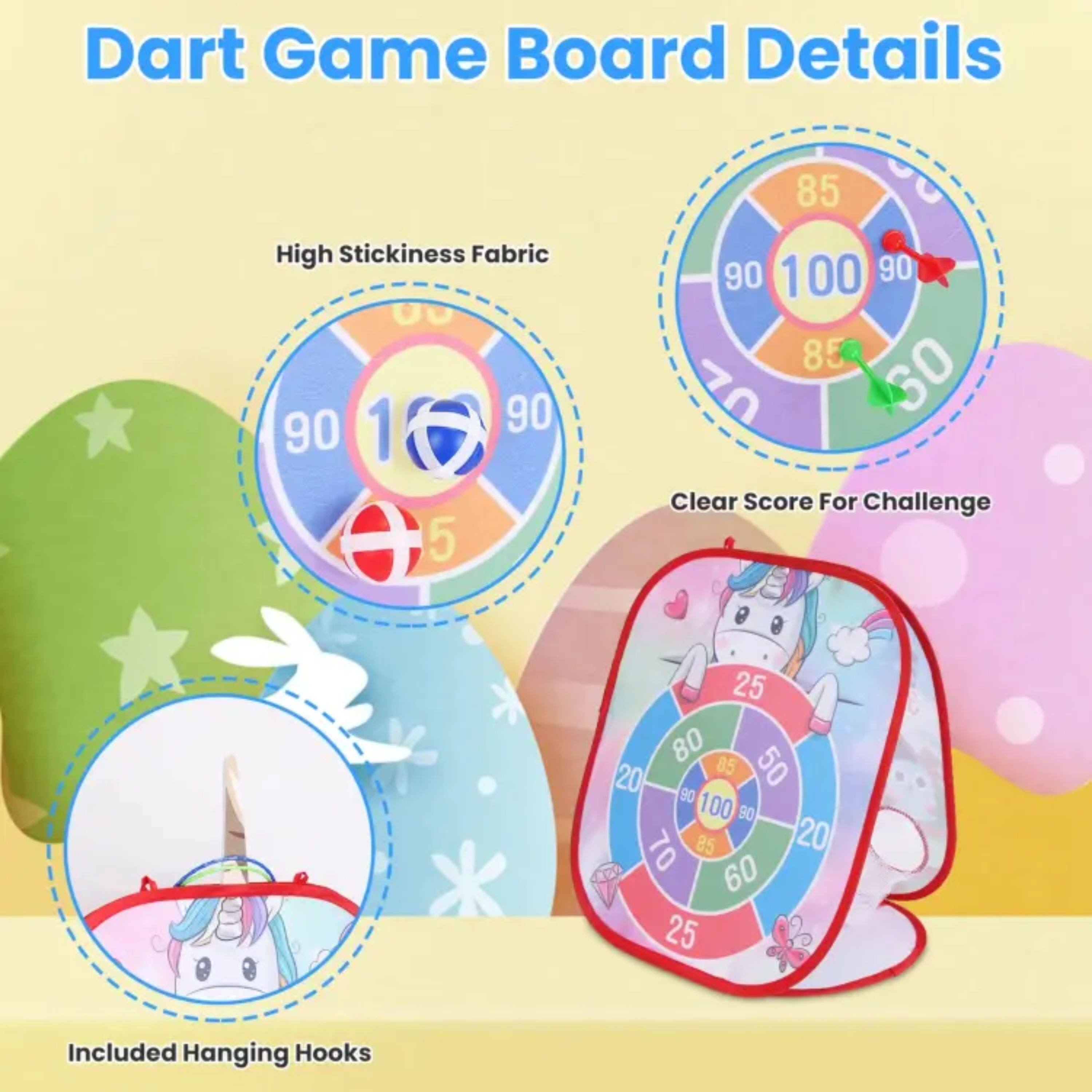 Dart Game Board Details

- High Stickiness Fabric
- Clear Score For Challenge
- Included Hanging Hooks