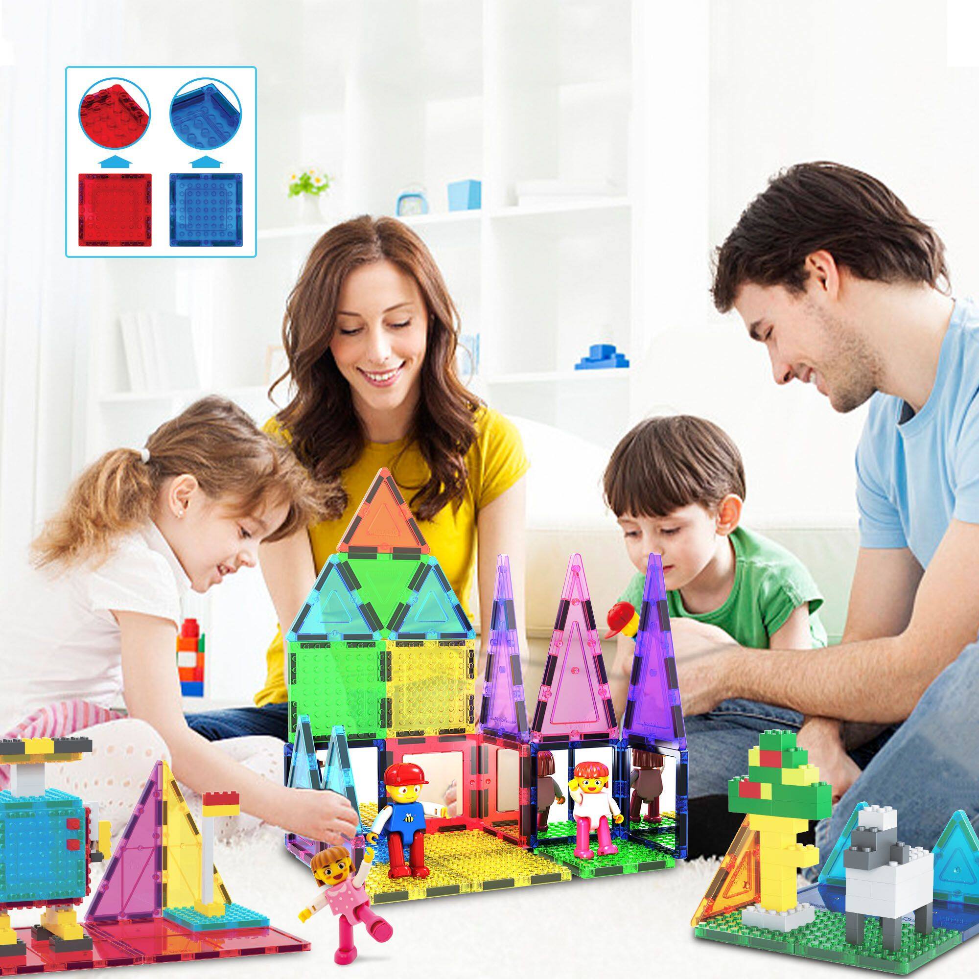 Alt View 4. PicassoTiles - PicassoTiles 63 PC Magnetic Tiles and Brick Compatible, Classic Brick, Brick Building Block Set.