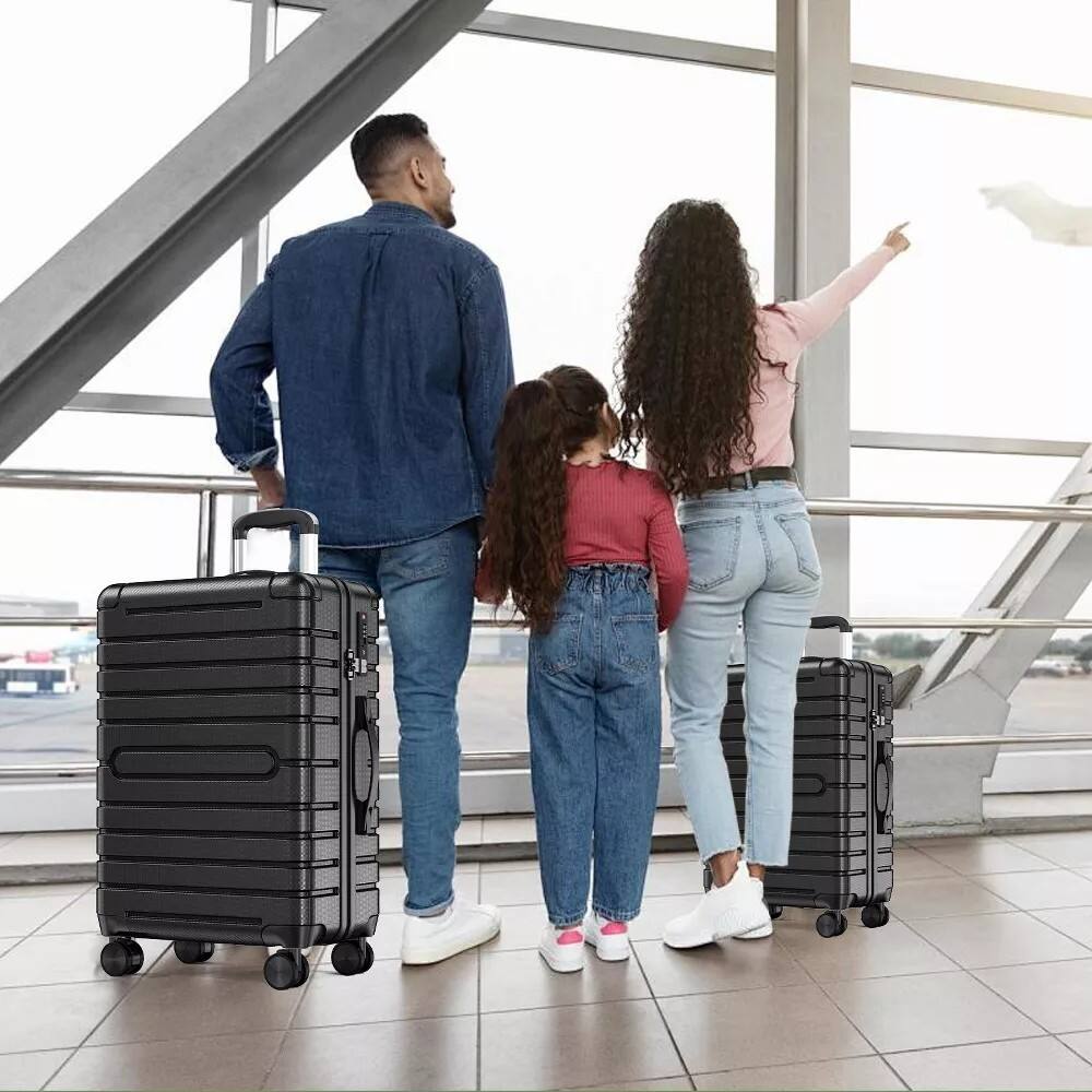 Alt View 2. SKONYON - 3 Piece Hardside Luggage Set with TSA Lock, 360° Spinner Wheels, and Durable Lightweight Shell - Black.