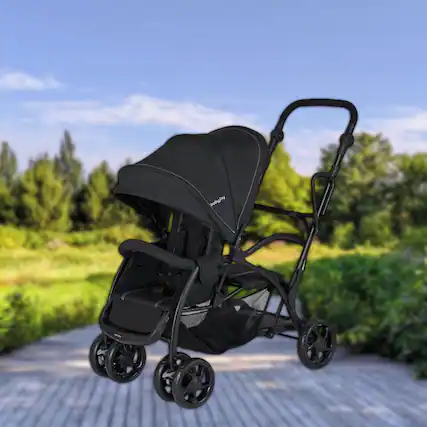 Front. Hivvago - Collapsible Double Sit and Stand Stroller with Adjustable Handlebar - Black.