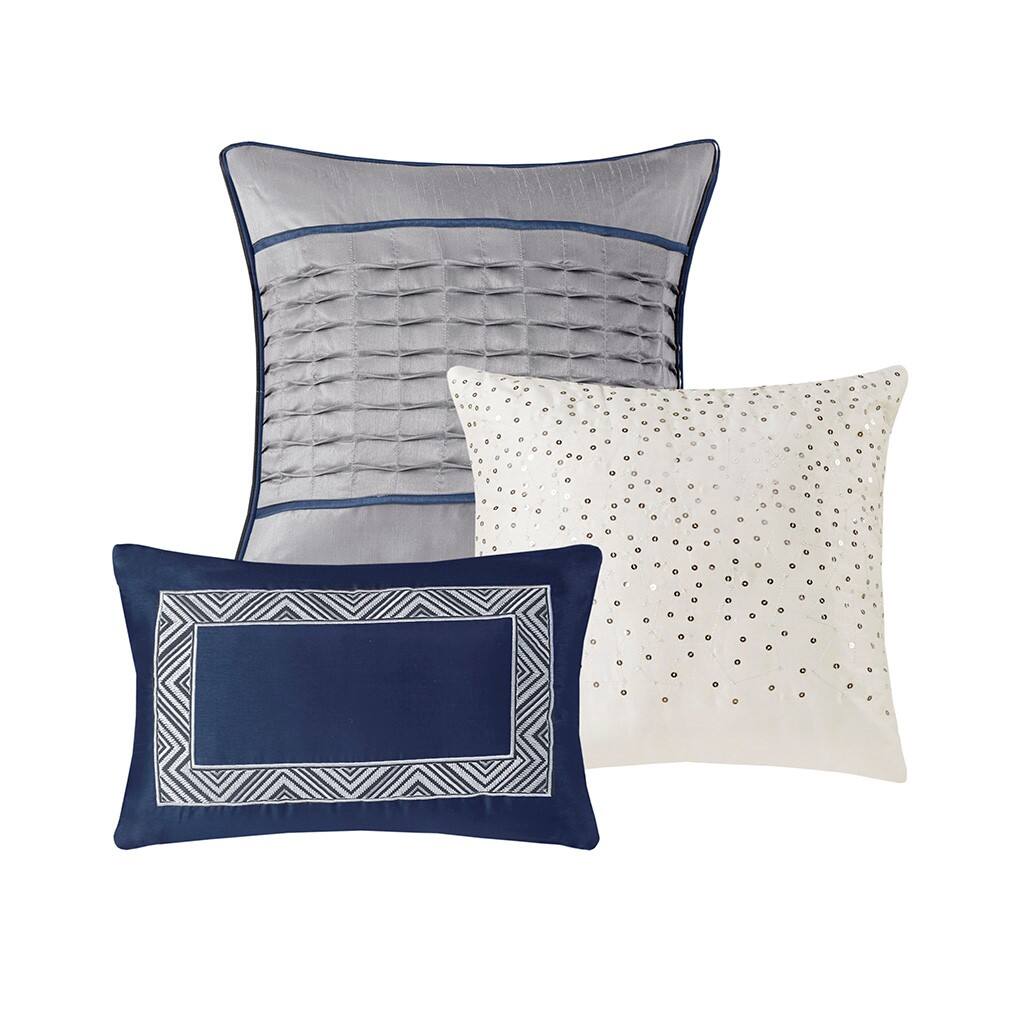 Alt View 4. Gracie Mills - Gracie Mills Hickman 7-Piece Transitional Striped Jacquard Comforter Set - Navy.