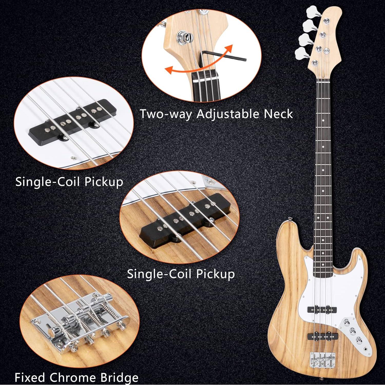 Two-way Adjustable Neck  
Single-Coil Pickup  
Single-Coil Pickup  
Fixed Chrome Bridge