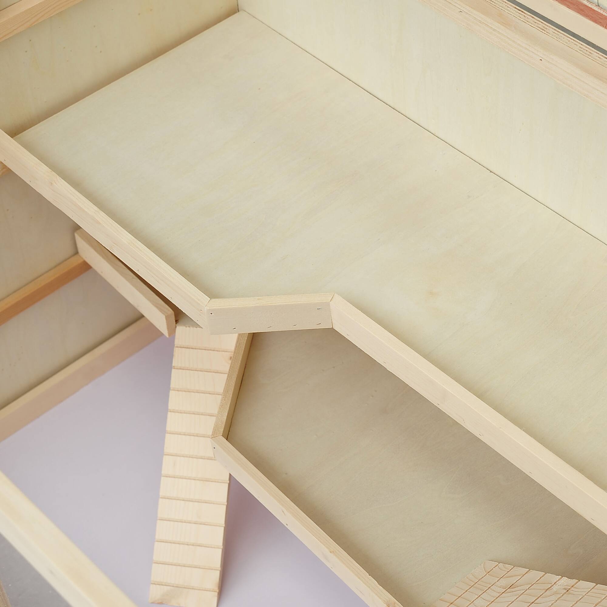 Alt View 5. Pawhut - 45" Extra Large Wooden Hamster Cage, 3-Layer Chewproof Rat Cage with Opening Roof, Hut, Ramps.