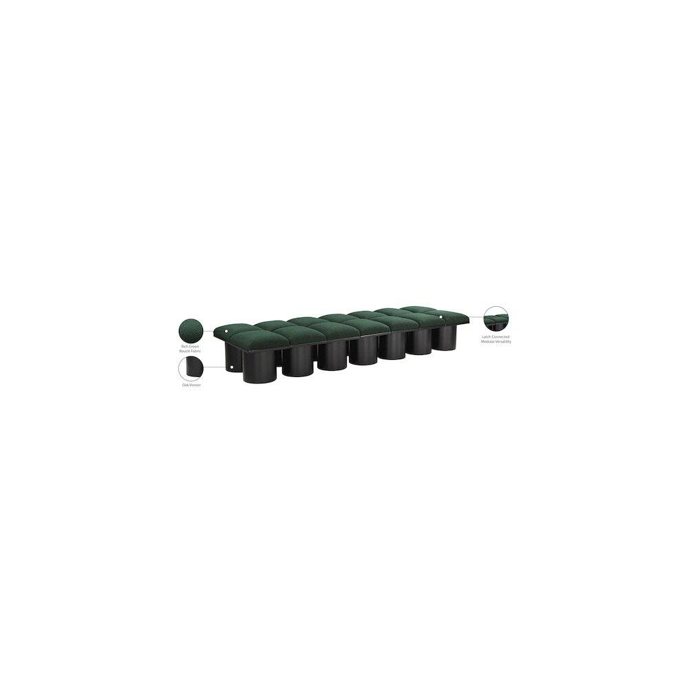Alt View 3. Meridian Furniture - Pavilion Green Boucle Fabric Bench - Green Boucle Fabric.