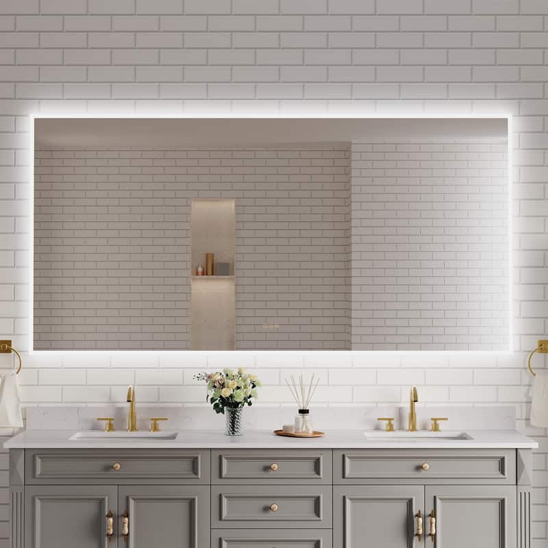 "WELLFOR - 84""x42"" Frameless Bathroom Mirror with LED Lights & Anti-Fog, Wall-Mounted Bathroom Vanity Mirrors with Dimmable - Chrome" price history on PriceWatchPro